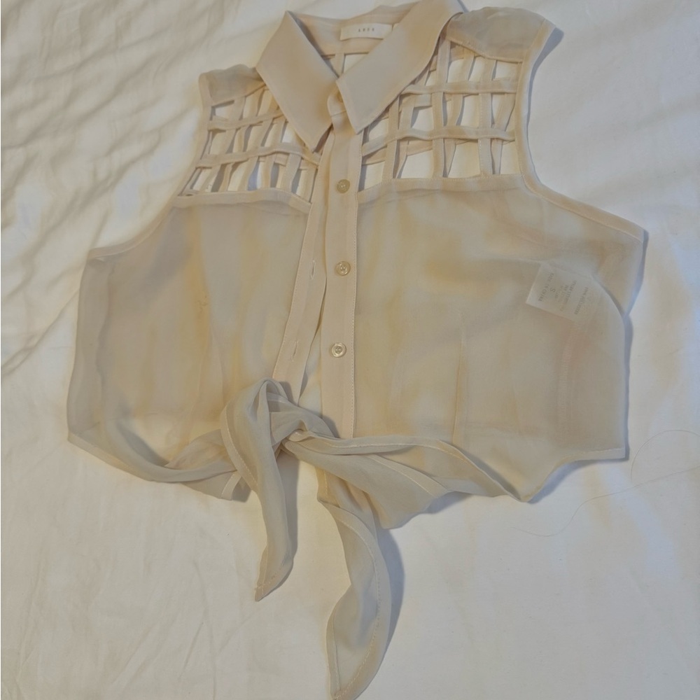 Lush Cream Blouse with Tie Front